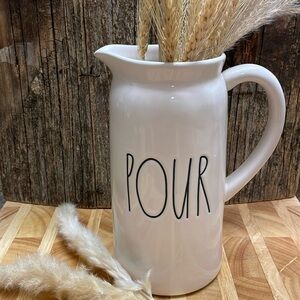 RAE DUNN |White w Black Letters|‘POUR’|9"|Ceramic |Collectible |Pitcher/Jug/Vase